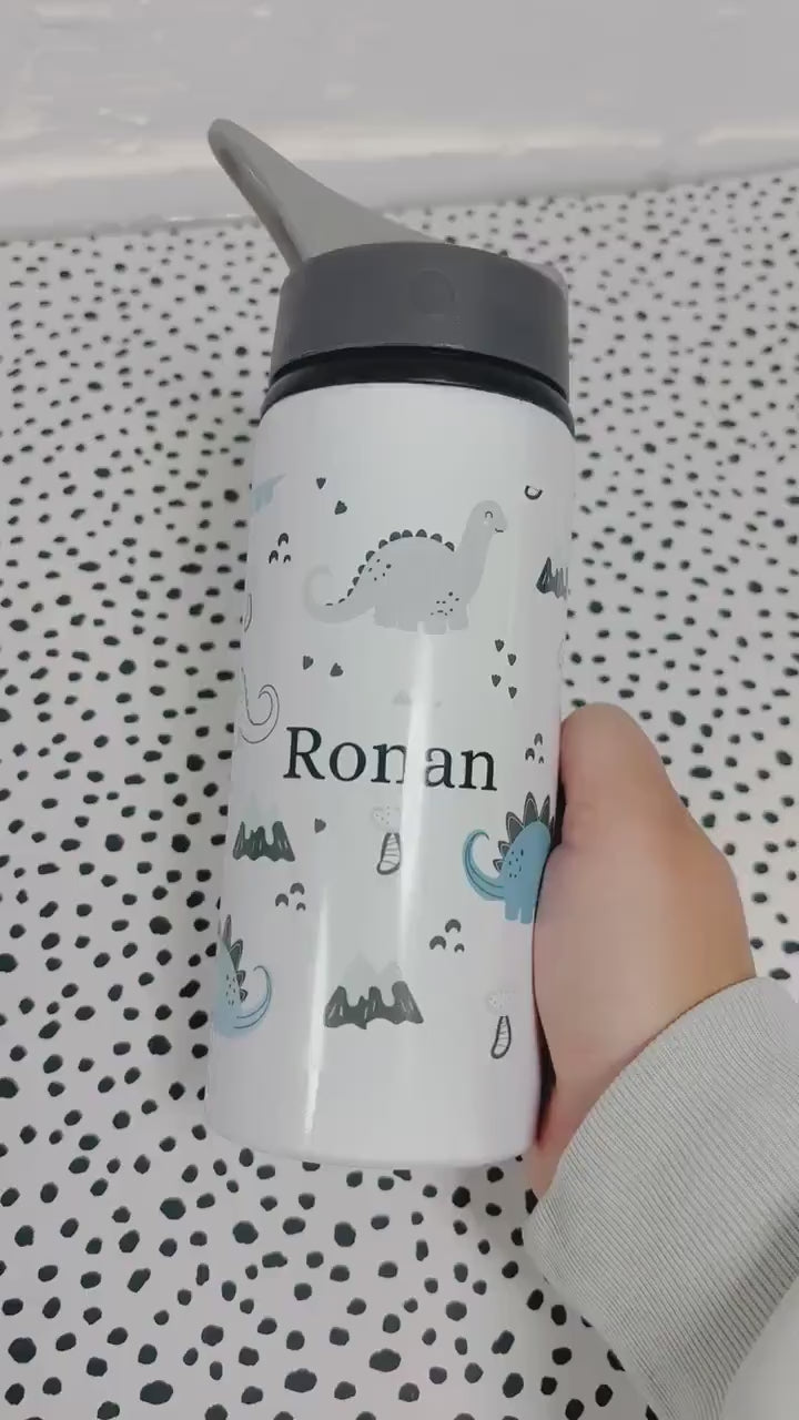 Personalised Kids Water Bottle Dinosaur Back To School Nursery Straw Drink